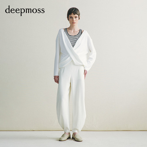 deepmoss云白柔软交叠上衣