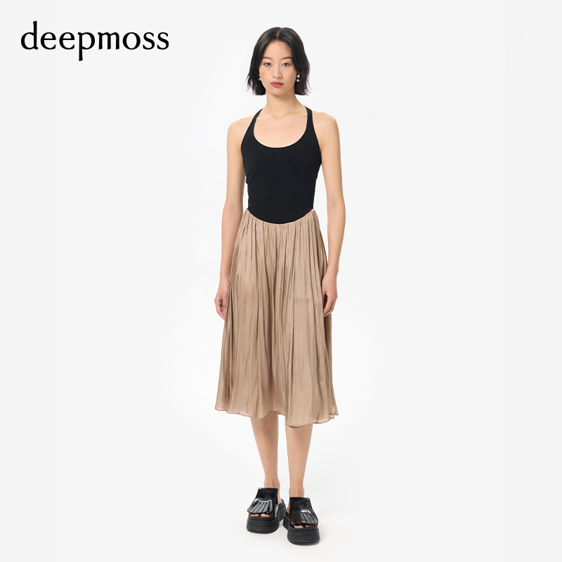 【deepmoss】气质女装复古潮流修身水泽拼接吊带连衣裙长裙A字裙 女装/女士精品 连衣裙 原图主图