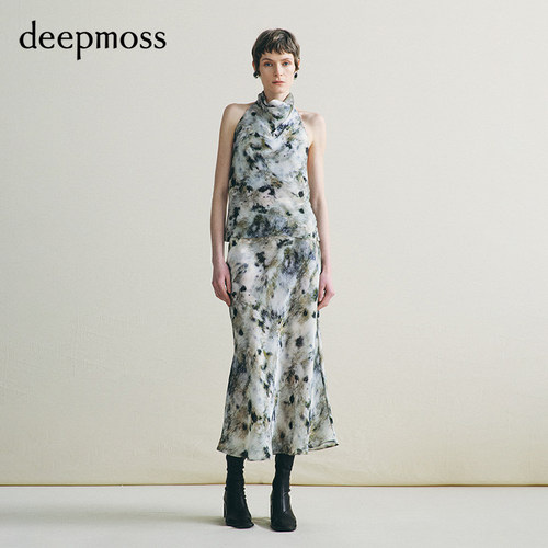 【deepmoss】2026秋冬新款霜野银辉水泽荡领挂脖背心鱼尾半裙