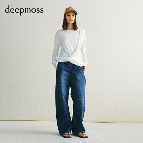deepmoss云白柔软交叉上衣