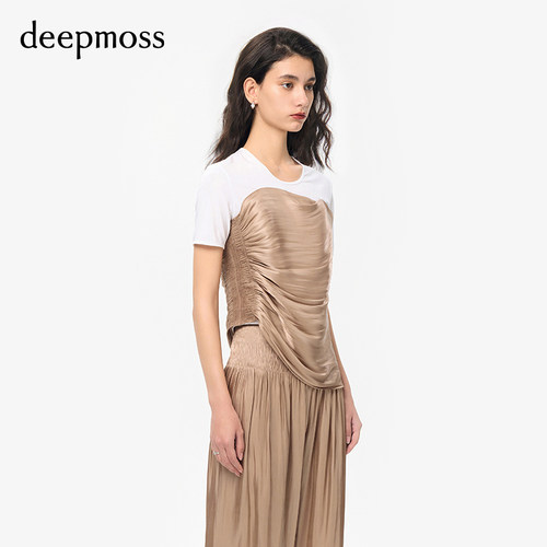 deepmoss水泽褶皱短袖上衣