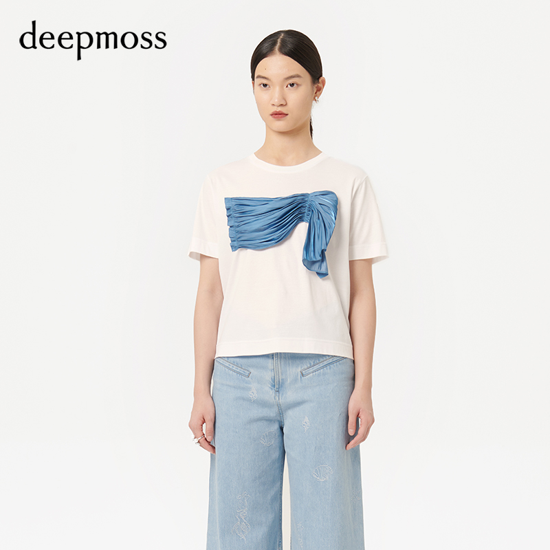 【deepmoss】 潮流宽松上衣女百搭甜美可爱流褶皱拼接短袖T恤 女装/女士精品 T恤 原图主图