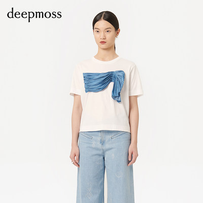 deepmoss22新品褶皱拼接短袖T恤