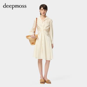 【deepmoss】潮流复古优雅时尚休闲气质棉感水泽褶涧衬衫连衣裙女
