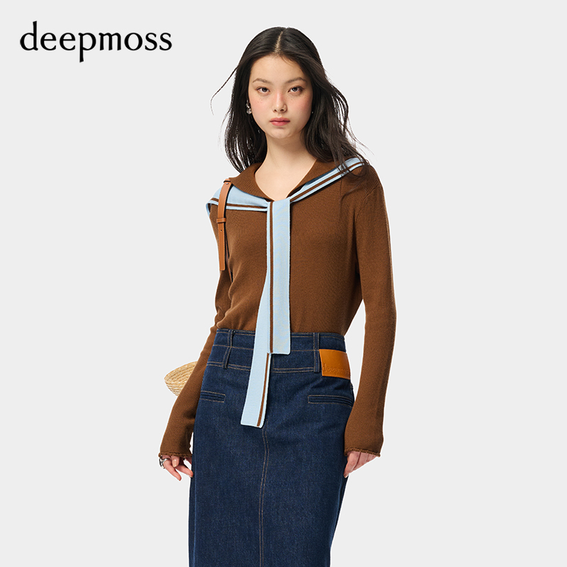 deepmoss水手领修身显瘦针织衫