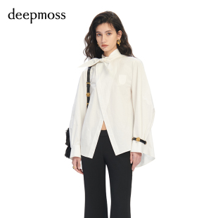 休闲白色丝巾结交叠衬衫 设计感女士时尚 deepmoss 上衣 SALE