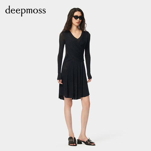 deepmoss水泽闪葱交叠连衣裙