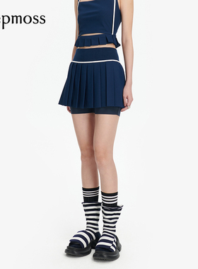 【deepmoss】气质时尚复古潮流纯色设计感休闲裤女装百褶短裙裤