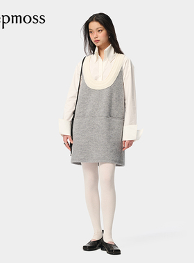 【deepmoss】【博主同款】优雅复古休闲气质拼接U领无袖连衣裙