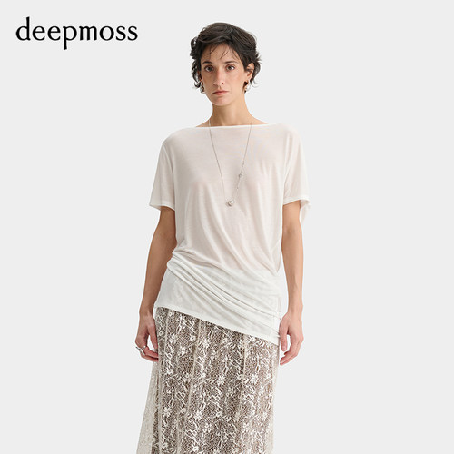 deepmoss弹力斜裁荡褶上衣