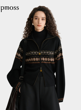 【deepmoss】【博主同款】2025秋冬新款费尔岛羊毛混纺针织外套