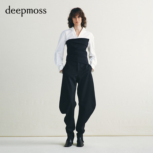 deepmoss黑白抹胸衬衫