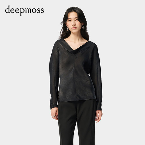 deepmoss水泽多裁片翻襟上衣