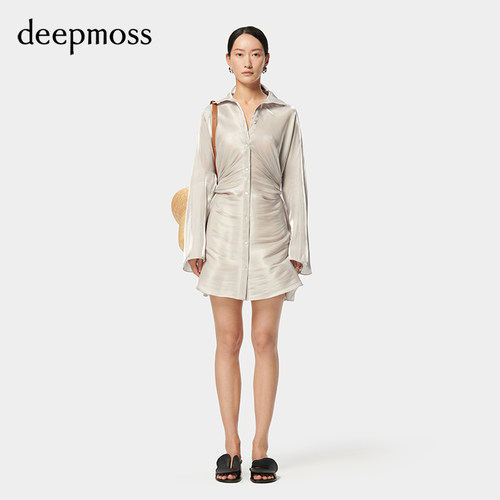 deepmoss水泽褶涧收腰衬衫连衣裙