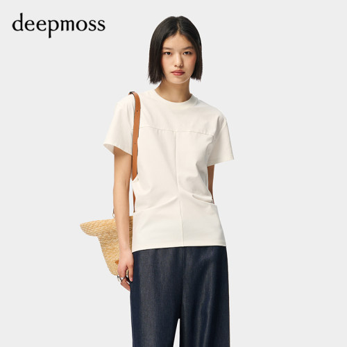 deepmossT字分割收腰短袖T恤
