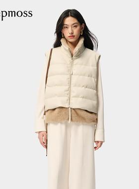 【deepmoss】优雅时尚休闲气质拼接拉链百搭90鹅绒羽绒马甲