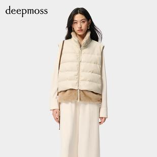 【deepmoss】优雅时尚休闲气质拼接拉链百搭90鹅绒羽绒马甲