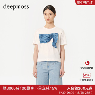 潮流宽松上衣女百搭甜美可爱流褶皱拼接短袖 T恤 deepmoss