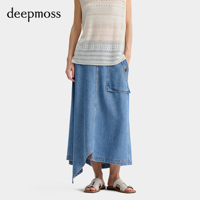 deepmoss天蓝色不规则垂坠半裙