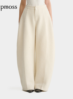 【deepmoss】2025秋冬新款女士设计感时尚珍珠白毛呢廓形香蕉裤