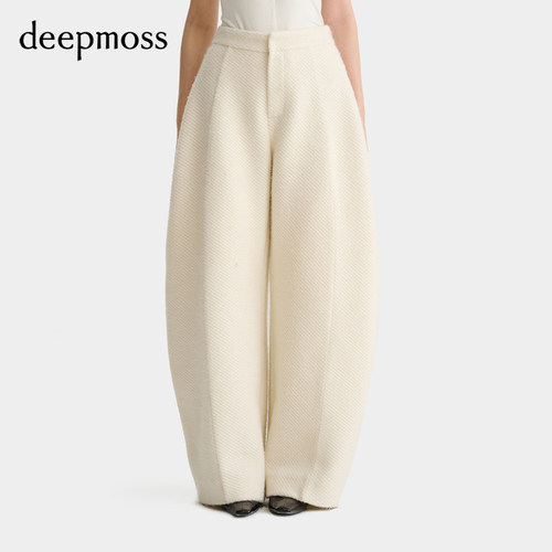 【deepmoss】女士设计感时尚珍珠白毛呢廓形香蕉裤