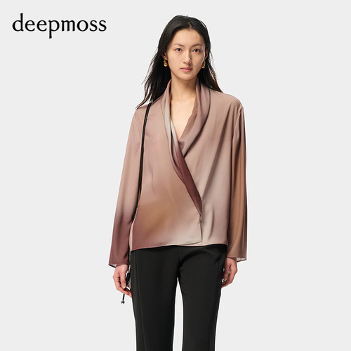 deepmoss晕染印花不规则领型衬衫