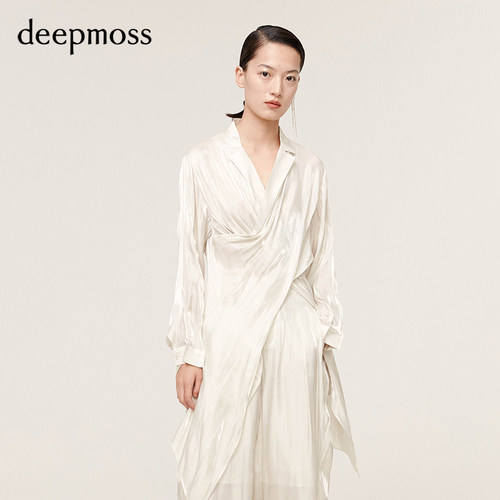 deepmoss设计师交叠中长款衬衫