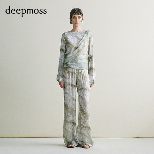 【deepmoss】2026秋冬新款烟波白水泽荡褶上衣吊带背心长裤