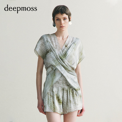 【deepmoss】2026秋冬新款烟波白水泽交织短袖上衣裙裤