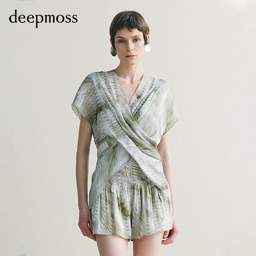 【deepmoss】2026秋冬新款烟波白水泽交织短袖上衣裙裤