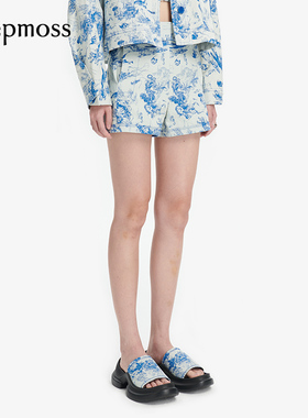 【SALE】【deepmoss】设计感女高腰休闲裤百搭海洋舞会提花短裤