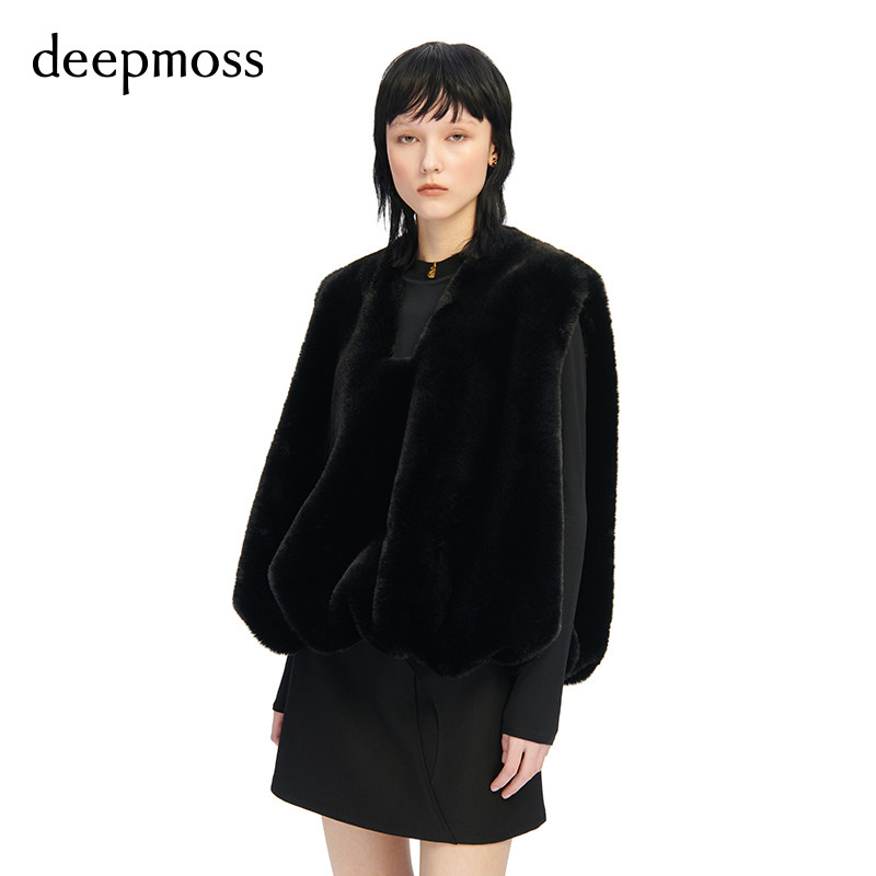 【deepmoss】气质休闲女装时尚复古潮流仿皮草灯笼下摆马甲上衣