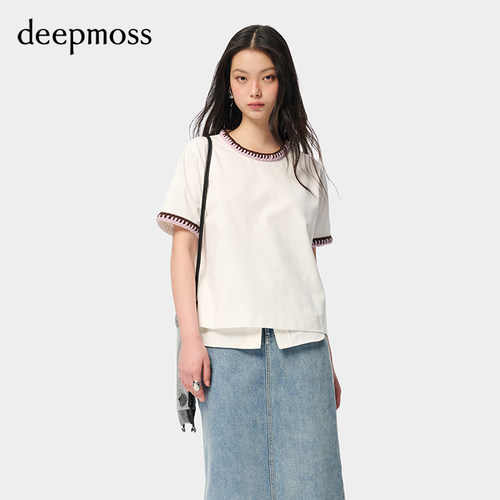 deepmoss拼色针织包边短袖T恤