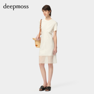 【deepmoss】潮流复古优雅时尚休闲气质弧形分割收腰拼接连衣裙女