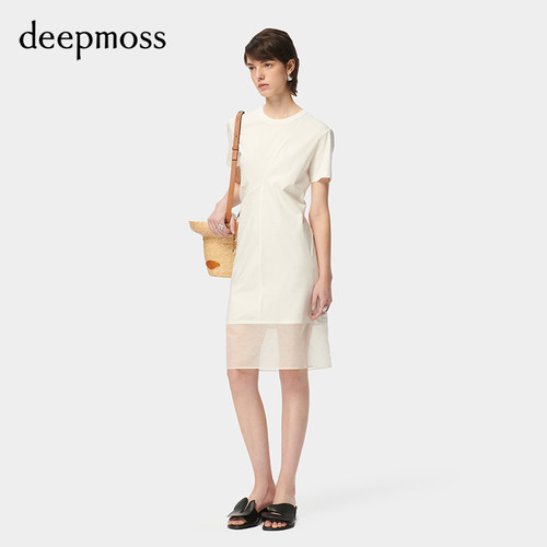 deepmoss弧形分割收腰拼接连衣裙