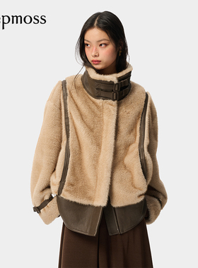 【deepmoss】女士优雅复古潮流时尚休闲宽松廓形可翻折立领外套