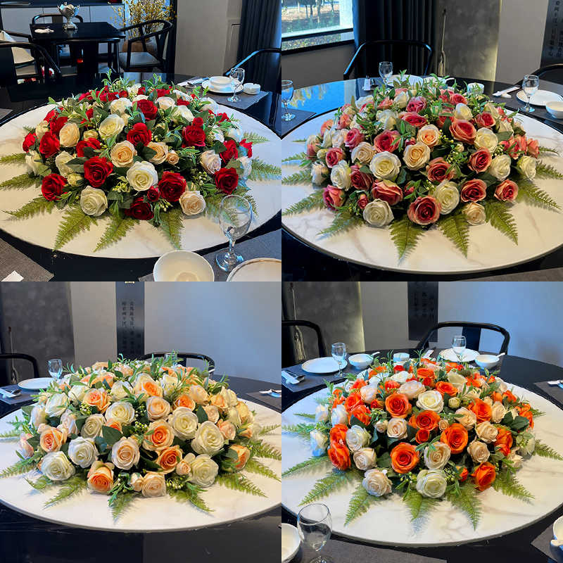 酒店餐桌花大圆桌装饰花艺摆件