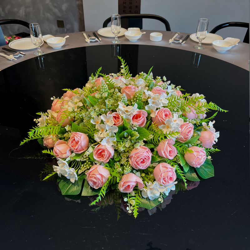 酒店圆桌餐桌花摆花仿真花