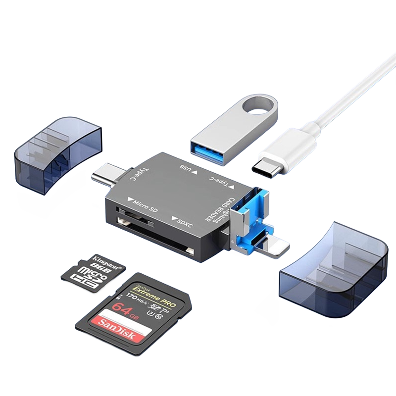 typec高速USB读卡器四合一通用sd卡/tf内存卡手机电脑U盘适用苹果两用otg转换器ccd微单相机行车载记录仪存储