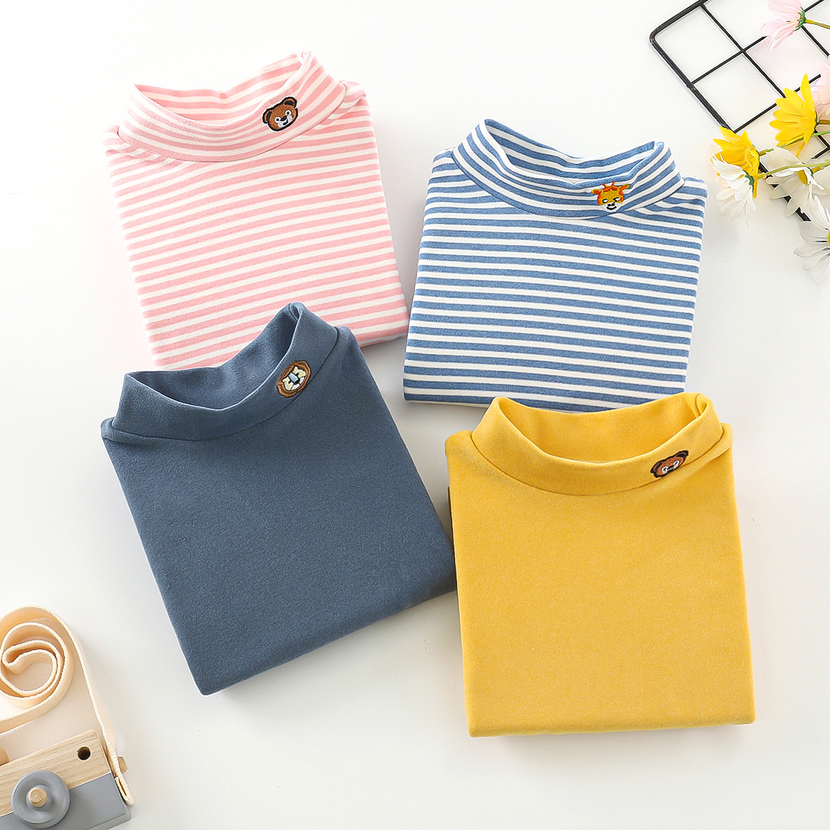 儿童宝宝德绒保暖秋冬款高领上衣