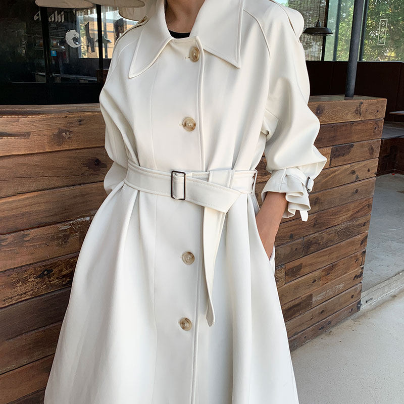 白色风衣女中长款春秋2020新款chic过膝气质赫本风流行大衣小个子