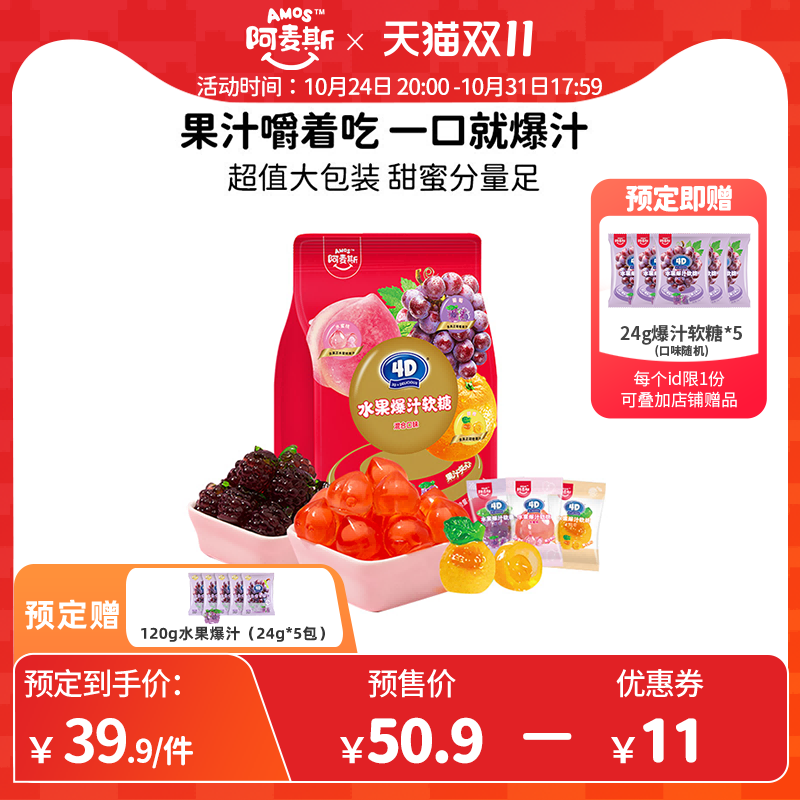 阿麦斯4d爆浆爆汁水果果汁夹心软糖450g万圣节糖果儿童零食qq喜糖属于什么档次？