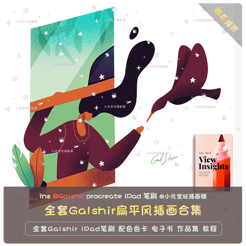 procreate笔刷galshir全套扁平纹理笔刷教程色卡及创意设计电子书