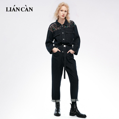 裂帛outlets春季新商场同款宽松国潮刺绣蕾丝时尚牛仔裤71AW34700