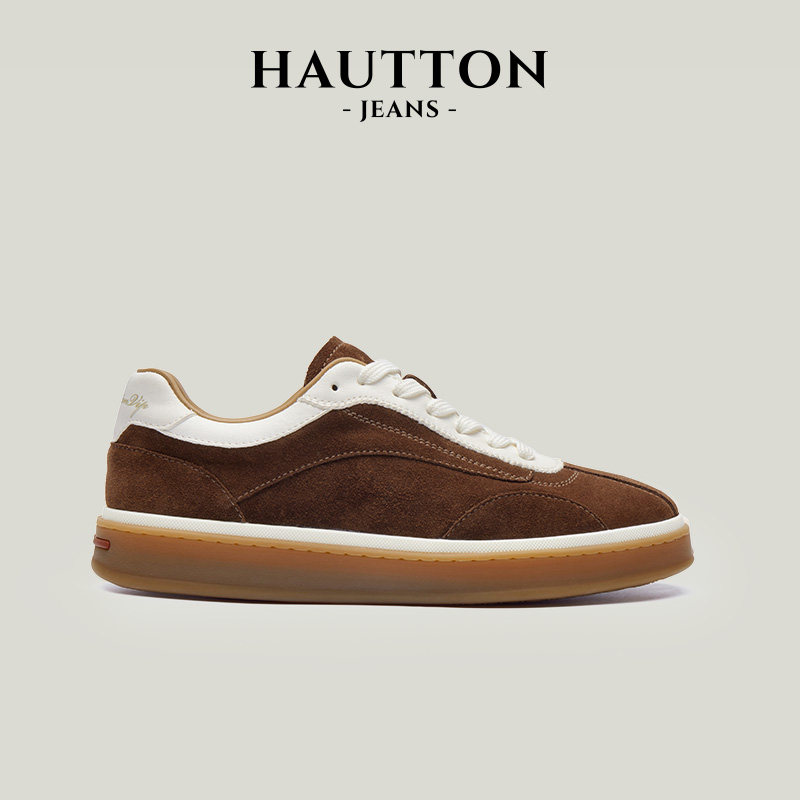 HauttonJeans德训鞋男款2026秋季新款真皮休闲鞋老钱风板鞋运动鞋