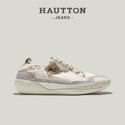 HauttonJeans透气小白鞋休闲皮鞋