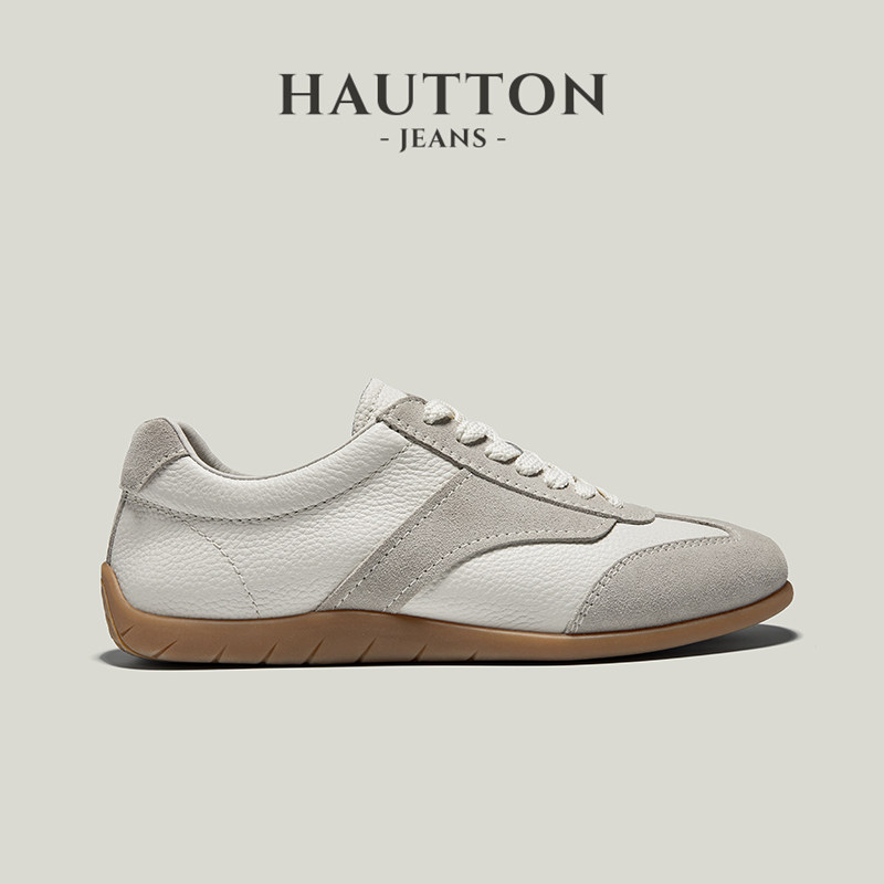 HauttonJeans真皮德训鞋男2026秋季新款透气运动鞋软底休闲鞋男鞋