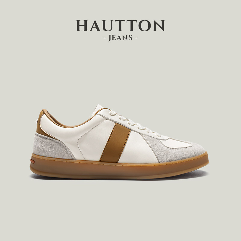 HauttonJeans拼色德训鞋男2026秋季新款百搭休闲男鞋真皮运动板鞋