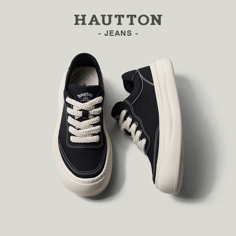 HauttonJeans厚底透气帆布鞋男款