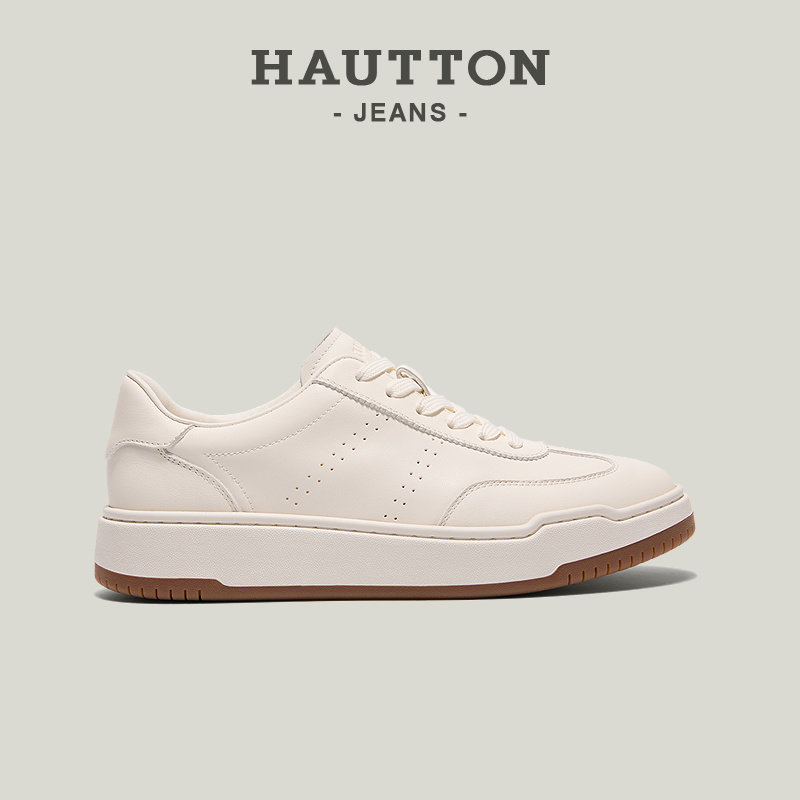 HauttonJeans休闲板鞋男2026新款真皮男鞋经典百搭厚底增高小白鞋,流行男鞋,休闲板鞋,淘宝优惠券,粉丝福利购,淘宝优惠卷
